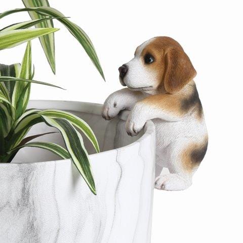 Hund til potteskjuler - dekoration. Højde 14,5 cm