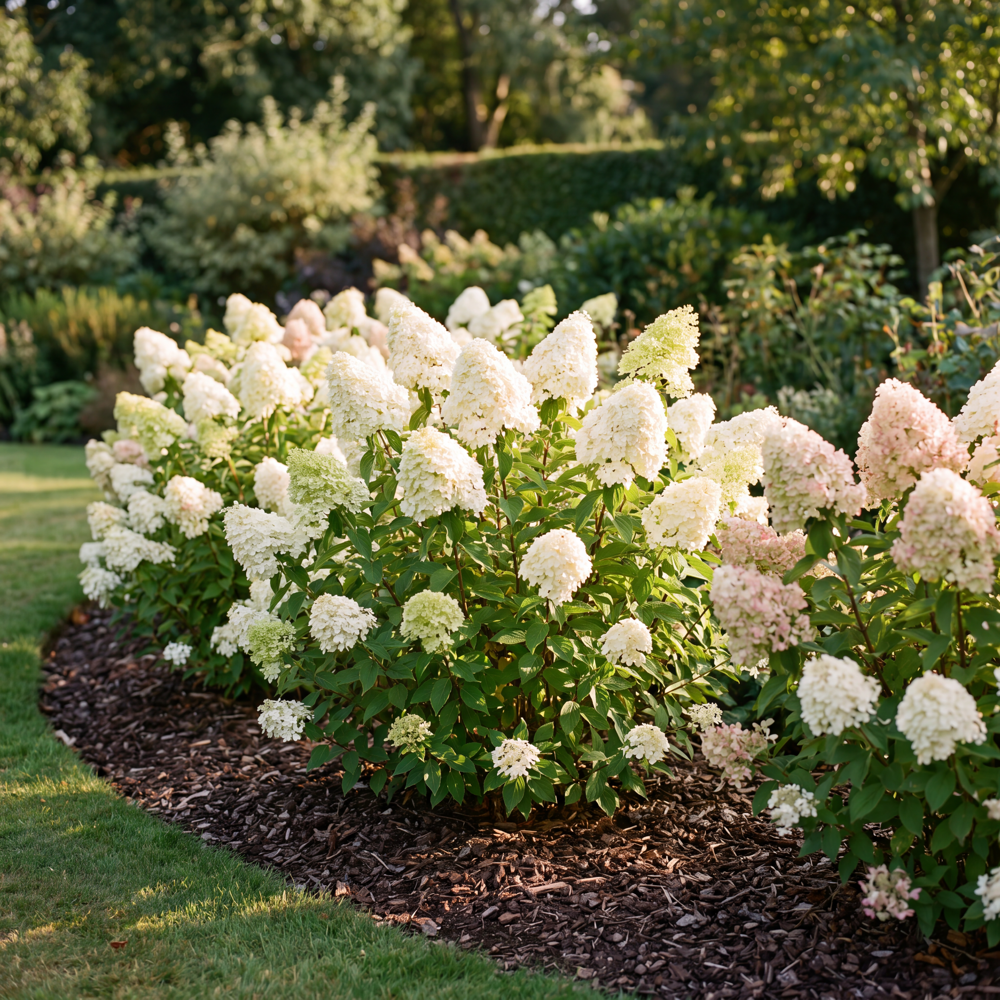 Hortensia 'Bobo' med mange tætte cremehvide blomsterstande