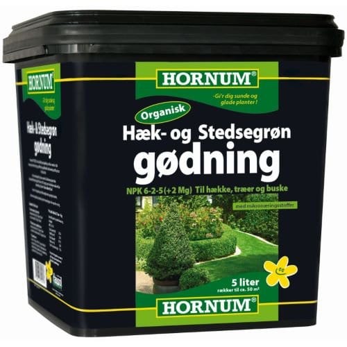 Hornum Hæk & Stedsegrøn gødning. 5 liter - Blomsterverden